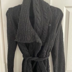 Vince Wool and Yack Hair Long Woven Cable Knit wrap Sweater With Belt Size M